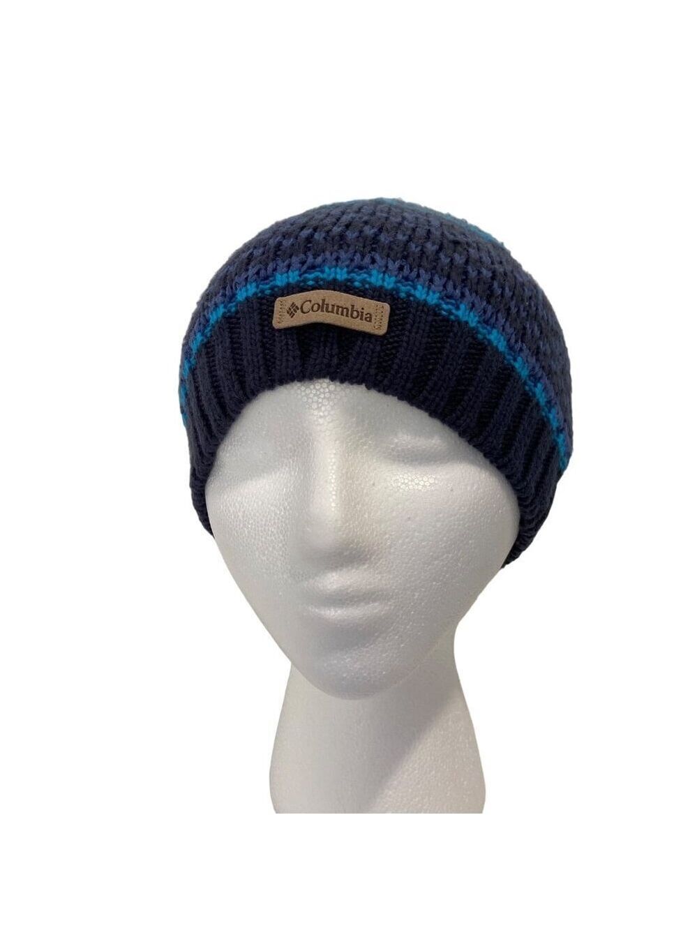 Columbia Striped Knit Beanie Cap Hat For Men & Women unisex blue tones cerulean
